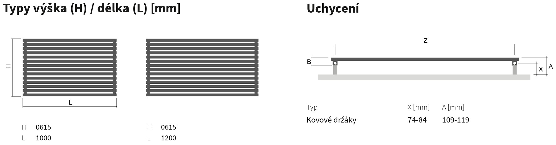 Koupelnový radiátor Zoya Inox ISAN Melody technický výkres